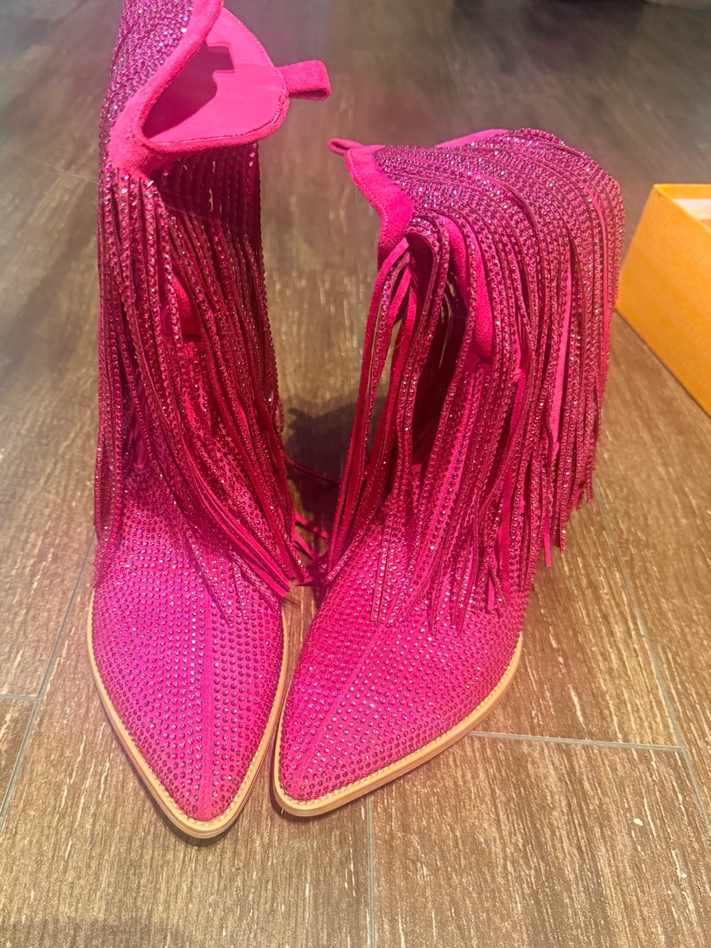 Women’s Fringe Pointed-Toe pink bedazzled boots